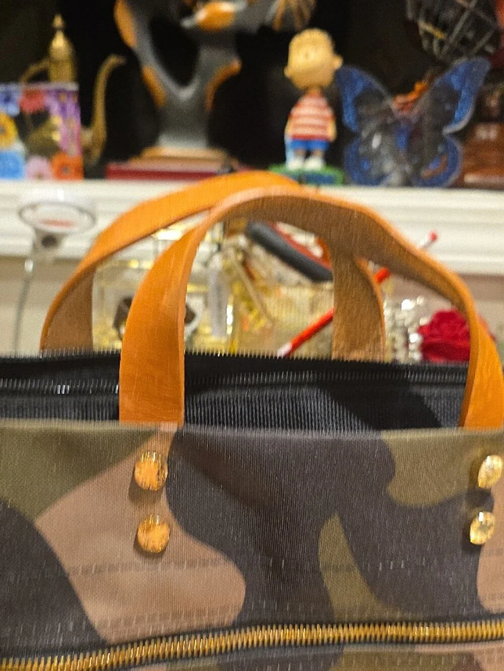 Camouflage Laptop Tote with Tan Leather Handles